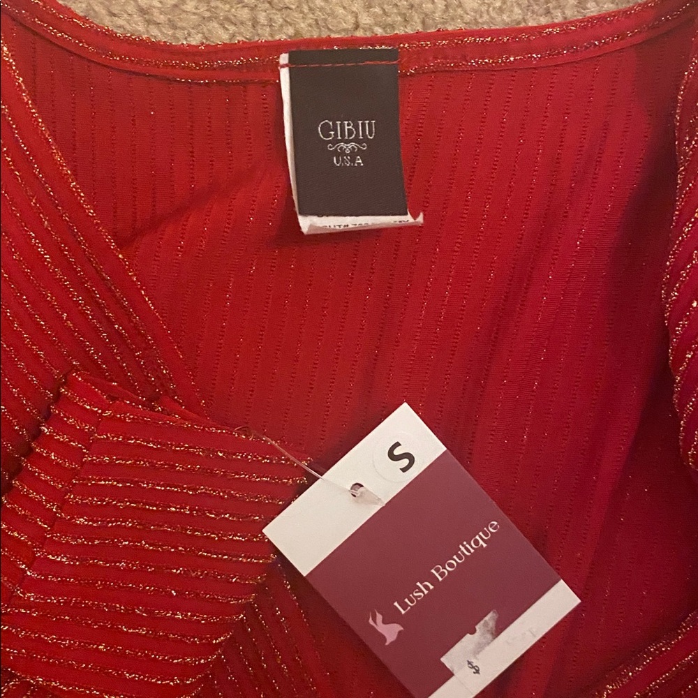 Gibiu USA NWT red with silver threads tie waist jumpsuit - Picture 8 of 12
